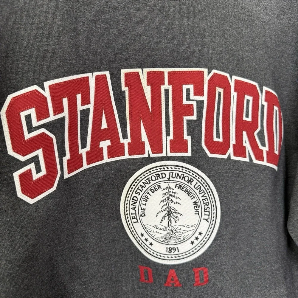 Stanford University Dad Patch Letter Champion Charcoal‎ Gray Sweatshirt Sz Large